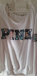 Floral Band PINK White Sweatshirt Large
